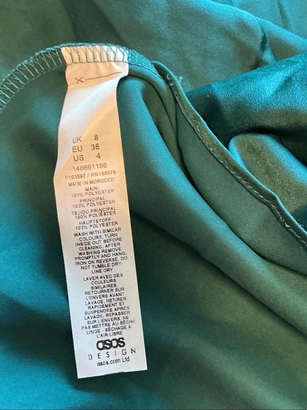 ASOS DESIGN long sleeve fallen shoulder Cami maxi dress 4 NWT Teal Blue - Picture 13 of 14
